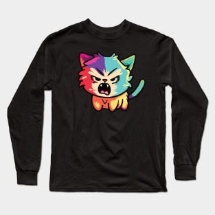 Colorful cute angry hissing cat Long Sleeve T-Shirt